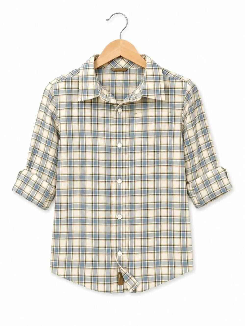 Gymboree Boys Shirt Size XS 3 4 Wilderness Club Plaid Dusty Blue Button Up Front